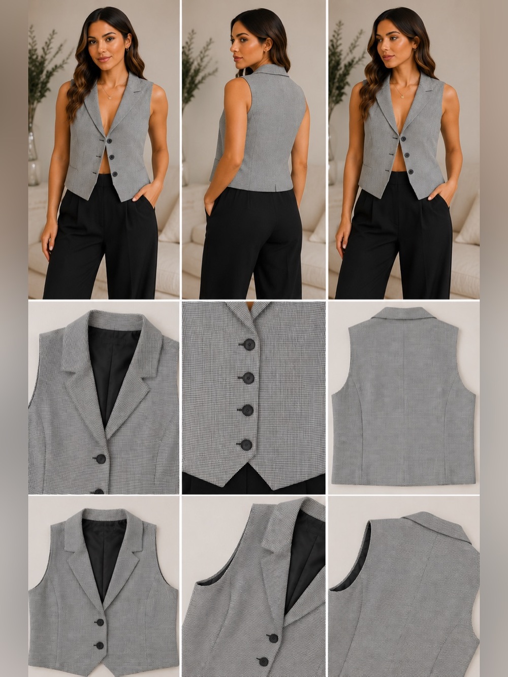 JustFab Gray Textured Button Front Vest
